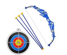 ZSHJG Kinder Pfeil und Bogen Bogenschießen Set Beleuchte Kinder Spielzeug Bogen Outdoor Schießspiele mit 3 Starken Saugnapfpfeilen Leuchtbogen und Scheibe (Blau)