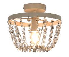 Tidyard Deckenleuchte mit Kristallperlen Kristall Kronleuchter Lüster Deckenlampe Wohnzimmer Lampe Leuchte Decken Beleuchtung Weiß Rund E14