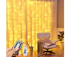 Vivibel 【 3M*3M 】 LED Lichtervorhang, 300LEDs USB Fenster Vorhang mit 8 Modi Fernbedienung IP65 Wasserdicht LED Lichterketten Vorhang für Hochzeit Weihnachten Zimmer, Warmweiß