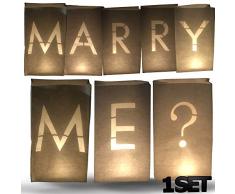 AMENOPH1S Marry ME ?-Set | Weiße Papierlaternen | Kerzentüten | Lichttüten | Einzelne Buchstaben | Dekorationen für Hochzeit | Schwer Entflammbar