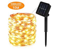 Solar Lichterkette Außen, 100 LED Lichterkette Mit 10M Kupferdraht 8 Modi Warmweiß Dekorative Lichterkette Wasserfest String Beleuchtung Ambiente für Garten, Schlafzimmer, Hochzeit