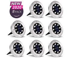 FLOWood Solar Bodenleuchte Solarleuchte für Garten Solar Außenleuchte 8 LEDs wasserdicht Edelstahl + Kunststoff 8 Stück