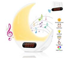 Wake up Licht Lichtwecker Mondform, AsperX Bunte Sonnenaufgang/Sonnenuntergang Simulation mit FM Radio 7 Naturgeräusche & Farben veränderbar Touch Control Nachttischlampe für Erwachsene und Kinder