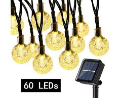 BrizLabs Solar Lichterkette Aussen 60 LED Warmweiß Kristall Kugeln Lichterkette 13.8M 8 Modi Wasserdicht Solarbetriebene Weihnachtsbeleuchtung Innen für Garten Terrasse Bäume Hof Haus Partys