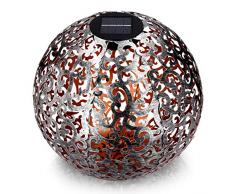 Navaris LED Solar Kugel aus Metall - 40 x 40cm - mit Erdspieß - Garten Solarkugel Leuchte - Orientalische Solar Kugelleuchte - Gebürstetes Silber