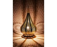 Orientalische kleine Tischlampe Lampe Kais 38cm Silber E14 | Marokkanische Tischlampen klein aus Metall, Lampenschirm Schwarz | Nachttischlampe modern, für Vintage, Retro & Landhaus Stil Design