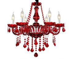 Kronleuchter Kristall Lüsterlampe Rot Glas Kerzenleuchter Deckenleuchte Wohnzimmer Esszimmer Hängelampe Modern Schlafzimmer Kristalllampe 6 Lichter
