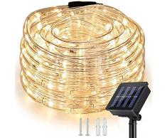 Nurkoo Solar Lichterschlauch 10m 100er LED Lichter mit 8 Modi Innen und Außen Lichterkette Lauflichter für Saal, Garten, Weihnachten, Hochzeit, Party, Terrasse - Warmweiß