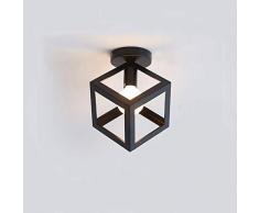 Moddeny Vintage schwarze Schmiedeeisen Semi Flush Mount Deckenlampe E27 Edison Rustikal Antike Metall Caged Industrielle Deckenleuchte-Befestigung for Flur Veranda Treppe Schlafzimmer Küche Dekor-Bele