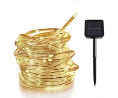 TurnRaise 12M 100 LED Solar Garten Lichterkette, IP65 Wasserdicht Led Lichtschlauch Aussen, Außenlichter für Hochzeit, Party und Weihnachten, Dekoration (Warmweiß)