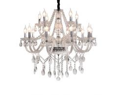 Fscm Kristall Kronleuchter Lüster Transparent Hängelampe Doppelschicht Lampe 10+5 Flammig Pendelleuchte Deckenlampe aus K9 Kristall E14 LED Lampenfassung 30cm Höhenverstellbar Kette Größe φ83 x 60 cm