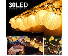 LED Lampion Lichterkette Außen, 30er LED Lichterketten Gartenlaterne Deko, Solarbetrieben Lichterkette Dekoration für Garten, Hof, Hochzeit, Fest Deko Warmweiß [Energieklasse A++]