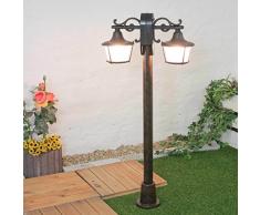 Stehlampe Außen Schwarz 2-flammig H 122cm Glasschirm Rustikal Stehleuchte Wegeleuchte Gartenbeleuchtung Terrasse