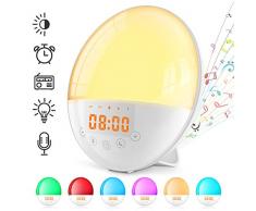 Wake Up Light Lichtwecker mit Sonnenaufgang Sonnenuntergang Simulation,Tageslichtwecker mit 7 Farben,Schlummermodus,Sunset Sleep-Modus，9 Wecktöne,Lichtwecker mit Radio,30 Lichthelligkeiten