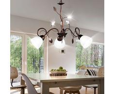 Landhaus Stil Hänge Leuchte Glas Decken Lampe rostfarbig antik im Set inklusive LED Leuchtmittel