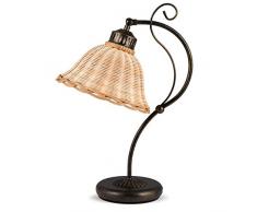 Helios Leuchten 4020713 Tischlampe antik-braun Rattan natur-farbig | Rattanlampe Rattanleuchte Landhausstil | Tischleuchte 1 x E27