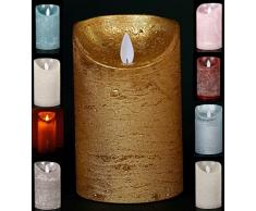 LED Echtwachskerze - Gold Rustik - D7,5cm / H12,50cm - mit Wackelflamme - Batteriebetrieben - Timerfunktion - Weihnachtsdeko