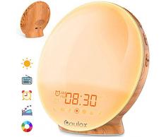 COULAX Lichtwecker Wake Up Licht Wecker Sonnenaufgang Sonnenuntergang Simulation Tageslichtwecker mit Zwei Alarmen 20 Helligkeit 7 natürlichen Klängen UKW-Radio Lichtwecker für Erwachsene und Kinder