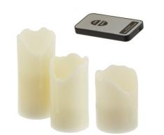 Kerzenset 3er Set flackernde flammenlose LED Echtwachskerzen mit Fernbedienung Ø 7,5 cm |H 10 |H 12,5 |H 15cm