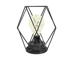 Prosperveil Sechskant-Tischlampe aus Schmiedeeisen im Vintage-Stil, Metalldraht, LED-Nachtlicht, batteriebetrieben, Schreibtischlampe für Schlafzimmer, Wohnzimmer, Heimdekoration industriell Schwarz
