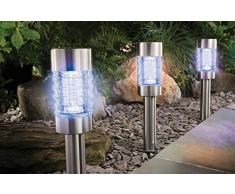 6er Set Solar Gartenleuchten aus Edelstahl | hochwertige Garten Beleuchtung mit Erdspieß und Lichtsensor | 40 cm hoch, 6 cm Durchmesser | strahlende kaltweiße LED | 6 Solar Lampen inkl. NiMH-Akkus