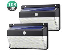 Solarlampen für Außen, Yacikos [2200mAh Aufgerüstet Version-2 Stück] 108 LED Solarleuchte mit Bewegungsmelder Wasserdichte Solar Beleuchtung 270° Superhelle Solarlicht 3 Modi Solarleuchten für Garten