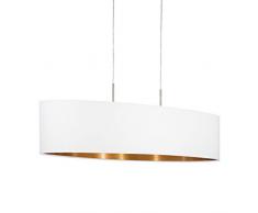 EGLO Pendellampe Pasteri, 2 flammige Textil Pendelleuchte, Hängeleuchte oval aus Stahl und Stoff, Farbe: Nickel matt, weiß, kupfer, Fassung: E27, L: 100 cm