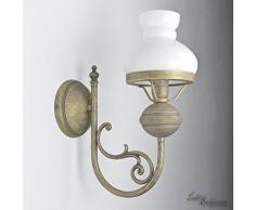 Wandlampe Weiß Glasschirm Echt-Messing Antik Bronze Leuchter Jugendstil Handarbeit Wandleuchte Flur Wohnzimmer