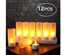 Expower 12er LED Flammenlose Kerzen,Wiederaufladbare Kerzen, Batteriebetriebene Kerzen Kabellose Teelichter LED-Weihnachtskerzen Kerzenlichter Led Wachskerzen Mit Ladestation(Ohne Netzteil)