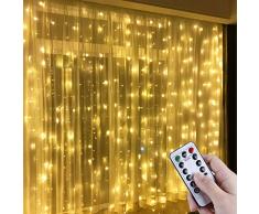 Anpro LED USB Lichtervorhang 3m x 3m, 300 LEDs USB Lichterkettenvorhang mit 8 Lichtmodelle für Partydekoration deko schlafzimmer, Innenbeleuchtung, Warmweiß