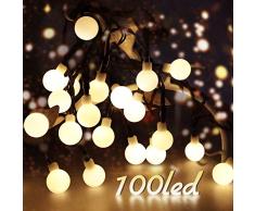 LED Solar Lichterkette Aussen, 100 Globe LED 10m (32.80ft) mit 8 Lichtmodi SolarLichterkette, Drinnen&Außen IP44 Wasserdicht Deko Glühbirne für Garten Balkon Party Hochzeit Weihnachten (Warmweiß)