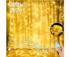 Molbory LED USB Lichtervorhang 2m x 2m, 200 LEDs Lichterketten Vorhang IP44 Wasserdicht mit 8 Lichtmodelle für Partydekoration deko schlafzimmer, Innenbeleuchtung, Warmweiß