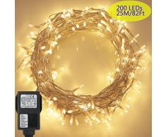 200 LED Lichterkette, Tomshine 23M Lange Lichterkette Steckdose für Innen und Außen, Strombetrieben mit EU Stecker, IP44 Wasserdicht, 8 Modi Dimmbar, Warmweiß Lichterkette für Party, Beleuchtungdeko