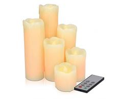 Navaris 6x LED Wachskerzen mit Fernbedienung - warmweiß - Flacker Effekt Dimmer Timer - LED Kerzen Set aus echtem Wachs - Deko LED Echtwachskerzen