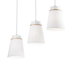 Pendel-Leuchte, Decken-Leuchte Weiss 3-Flammig, IP20, 230V, E27 Fassung,Sknadinavischer Stil,Hängeleuchte,Deckenleuchte,Deckenlampe,Kronleuchter aus Stahl/Holz/Tuch - ohne Leuchtmittel