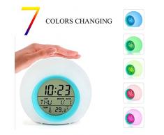Knowooh Wecker Wake Up Light Lichtwecker mit 7 Farben, 6 Natürliche Klänge Schlaf verbessern, 12/24 Stunden mit Innentemperaturanzeige für Kinder