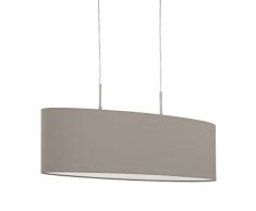 EGLO Pendellampe Pasteri, 2 flammige Textil Pendelleuchte, Hängeleuchte oval aus Stahl und Stoff, Farbe: Nickel matt, taupe, Fassung: E27, L: 75 cm