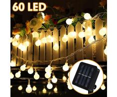 Solar Lichterkette Außen, 8 Meter 60er LED Solar Lichterkette mit LED Kugel 8 Modi IP65 Wasserdicht Warmweiß Lichterkette mit Lichtsensor Beleuchtung für Garten, Partys, Balkon, Hochzeit