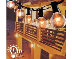 Lichterkette Außen, Aleenun 9.6 Meter G40 Lichterkette Garten (27 Birnen+3 Ersatzbirnen), Wasserdicht Innen Außen Lichterkette Glühbirnen für Party Balkon Hochzeit Halloween Weihnachten, Warmweiß