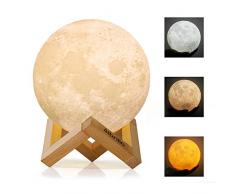 Albrillo LED Mond Lampe - 15cm 3D Mondlicht mit Touch Sensor, 3 Farbe Auswählbar und dimmbar Nachtlicht, USB Wiederaufladbar als Deko und Geschenke, 12.5um Oberflächengenauigkeit