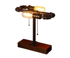 INJUICY Retro Industriell Edison Holz Metall Schmiedeeisen Schreibtischlampen Antiken Wasser Rohr Steampunk Tischlampe Schreibtisch Licht Tisch Glühbirnen für Café Nachttisch Schlafzimmer (#B)