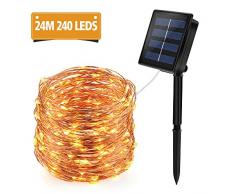Solar Lichterkette Aussen, 24M 240 LED Lichterketten Außen Wasserdicht Kupferdraht mit 8 Modi für Weihnachten Garten Party Hochzeit Deko, Warmweiß [Energieklasse A+++]