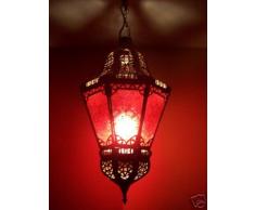 Orientalische Lampe Pendelleuchte Rot Ksar 53cm E27 Lampenfassung | Marokkanische Design Hängeleuchte Leuchte aus Marokko | Orient Lampen für Wohnzimmer Küche oder Hängend über den Esstisch