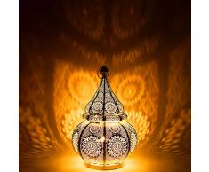 Orientalische kleine Tischlampe Lampe Malha 38cm Gold E27 | Marokkanische Tischlampen klein aus Metall, Lampenschirm Goldfarbig | Nachttischlampe modern, für Vintage, Retro & Landhaus Stil Design