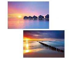 Mendler 2X LED-Bild Leinwandbild Leuchtbild Wandbild 60x40cm, Timer ~ Vacancy