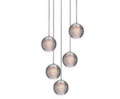 H.W.S LED Pendelleuchte Glas Kristall Hängeleuchte Lüster Dekoratives Kronleuchter Modern Pendellampe für Villa Treppe Wohzimmer Esszimmer Schlafzimmer Innenleuchte Lampe (5-Flamming, Round Plate)