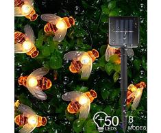 Solar-Gartenlichter, 7,5 m / 50 LED Garten-Solar-Lichterkette für den Außenbereich, 8 Modi, Biene, Solar-Lichterkette für Garten, Rasen, Party, Hochzeit, Weihnachtsdekoration [Warmweiß]
