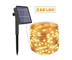 Solar Lichterkette Aussen, Led lichterkette außen 24M 240LED Solarlichterkette Wasserdicht KupferDraht 8 Modus Outdoor lichterkette Deko Draußen für Garten, Balkon, Hochzeit, Weihnachten Warmweiß