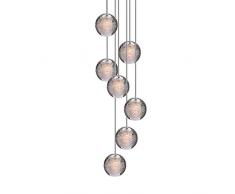 H.W.S LED Pendelleuchte Glas Kristall Hängeleuchte Lüster Dekoratives Kronleuchter Modern Pendellampe für Villa Treppe Wohzimmer Esszimmer Schlafzimmer Innenleuchte Lampe (7-Flamming, Round Plate)