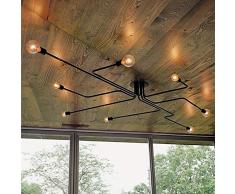 Industrielle Edison 8 Lichter Semi Flush Deckenleuchte Vintage Schmiedeeisen große schwarze Kronleuchter Deckenleuchte